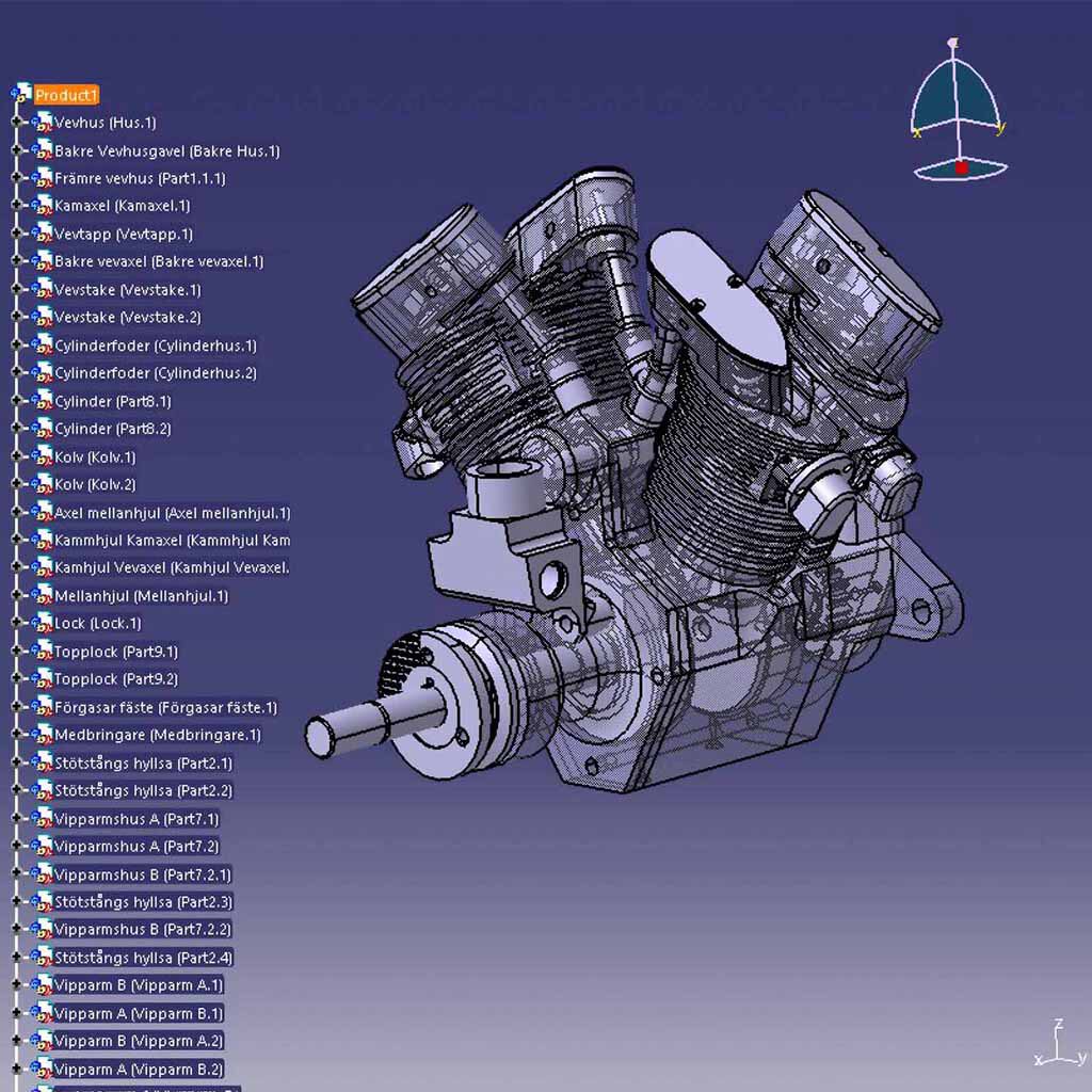 CAD-ritning av en V-motor